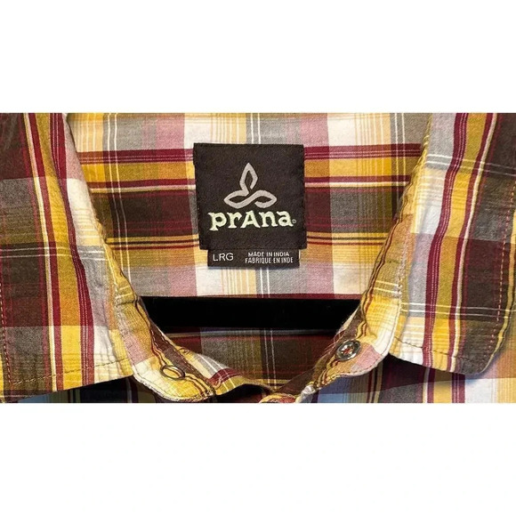 Prana Men’s Plaid Pearl Snap Button Down Short Sleeve Shirt Multicolor Size L - Picture 3 of 5